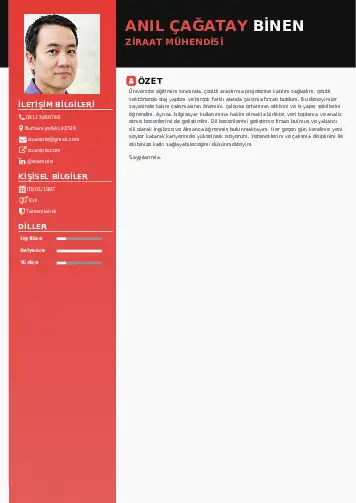 Ziraat Mühendisi Cv Örnekleri cv indir
